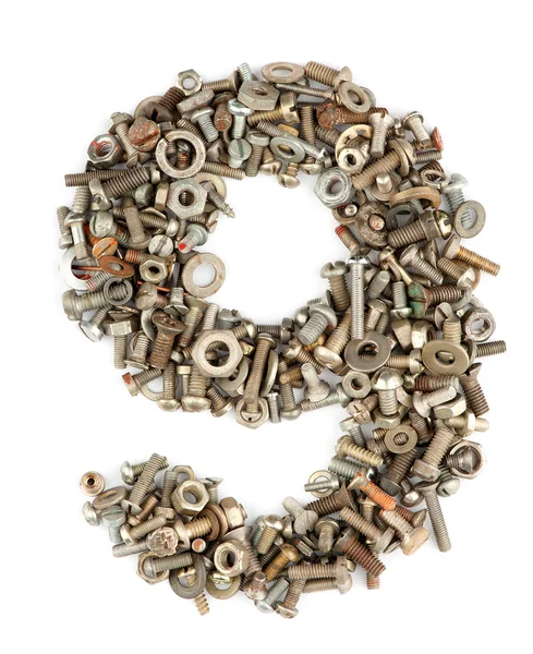 Numbers made of bolts - nine — Stock Photo, Image