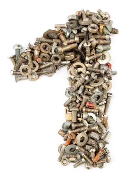 Numbers made of bolts - one — Stock Photo, Image