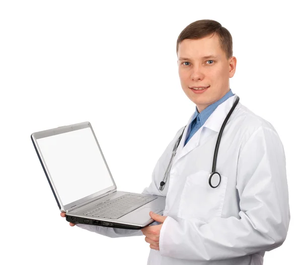 Доктор держит ноутбук — стоковое фото