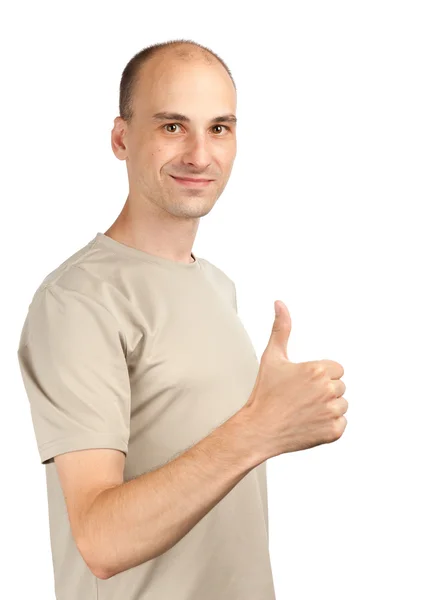 Baş parmak işaret yukarıya ile genç adam — Stok fotoğraf