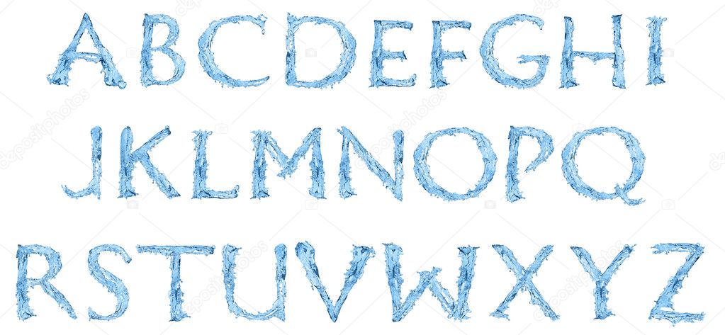 Alphabet made of frozen water