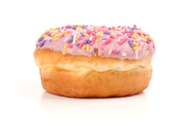 Pink Iced Donut covered in sprinkles