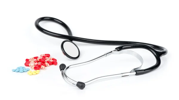 Doktor stetoskop ve hapları — Stok fotoğraf
