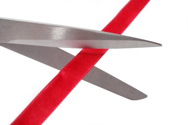 Scissors Cutting Red Ribbon clipart