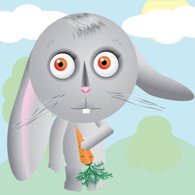 Little hare with carrot at field clipart