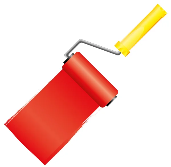 Spazzola rullo vernice rossa con vernice — Vettoriale Stock
