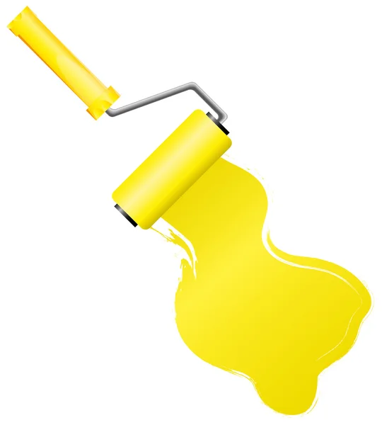 stock vector Yellow paint roller brush with yellow paint