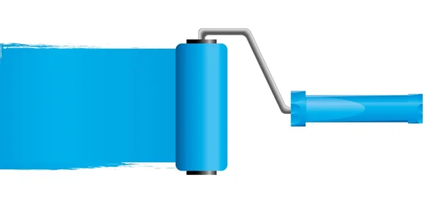 Blauwe verf rolborstel met verf — Stockvector