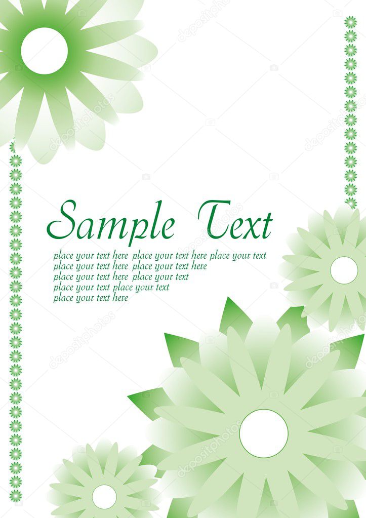 Green floral background.