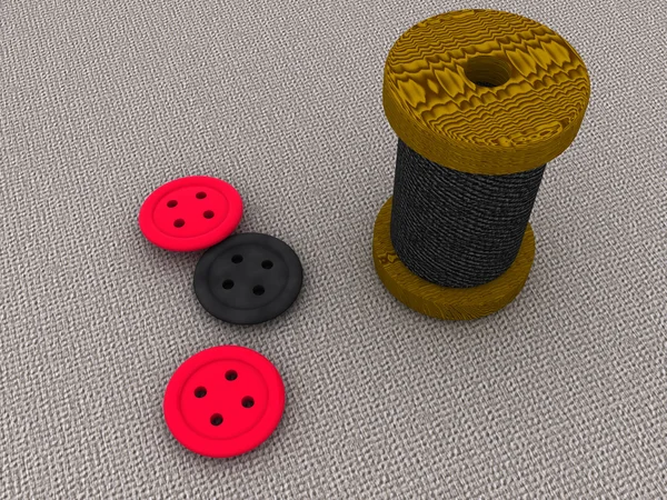 Bobina e uns botões — Fotografia de Stock