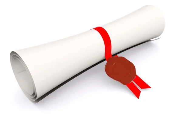 Diploma in scroll on white. 3d — Stock Photo, Image