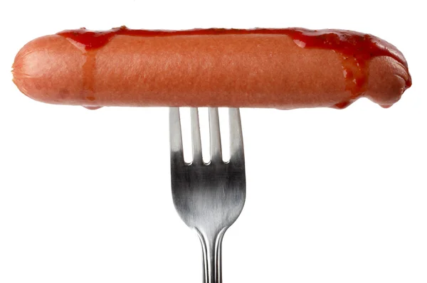 Sausage on the fork — Stock Photo, Image
