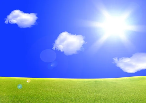 緑の野と太陽の空 — ストック写真