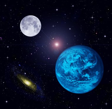 The Earth, Moon, stars clipart