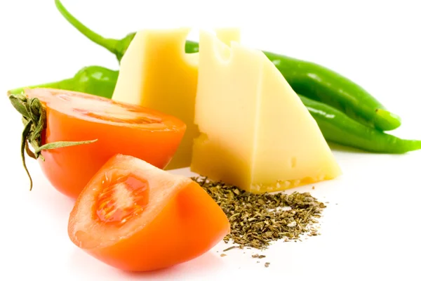 Cheese, vegetables and herb — Stock Photo, Image