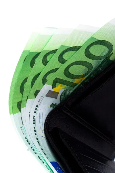 Euro and a leather purse — Stock Photo, Image