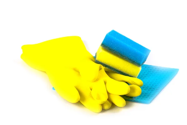 Rubber gloves and sponges — Stock Photo, Image