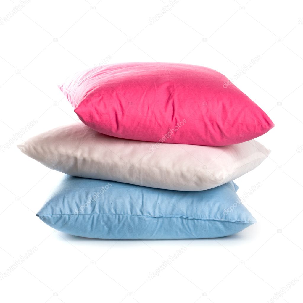 Pink, white and blue pillows