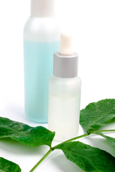 Cosmetica met groen blad — Stockfoto