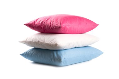 Pink, white and blue pillows