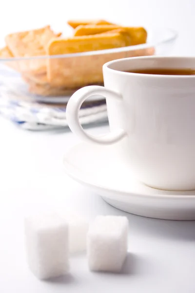 Čaj, cukr a soubory cookie — Stock fotografie