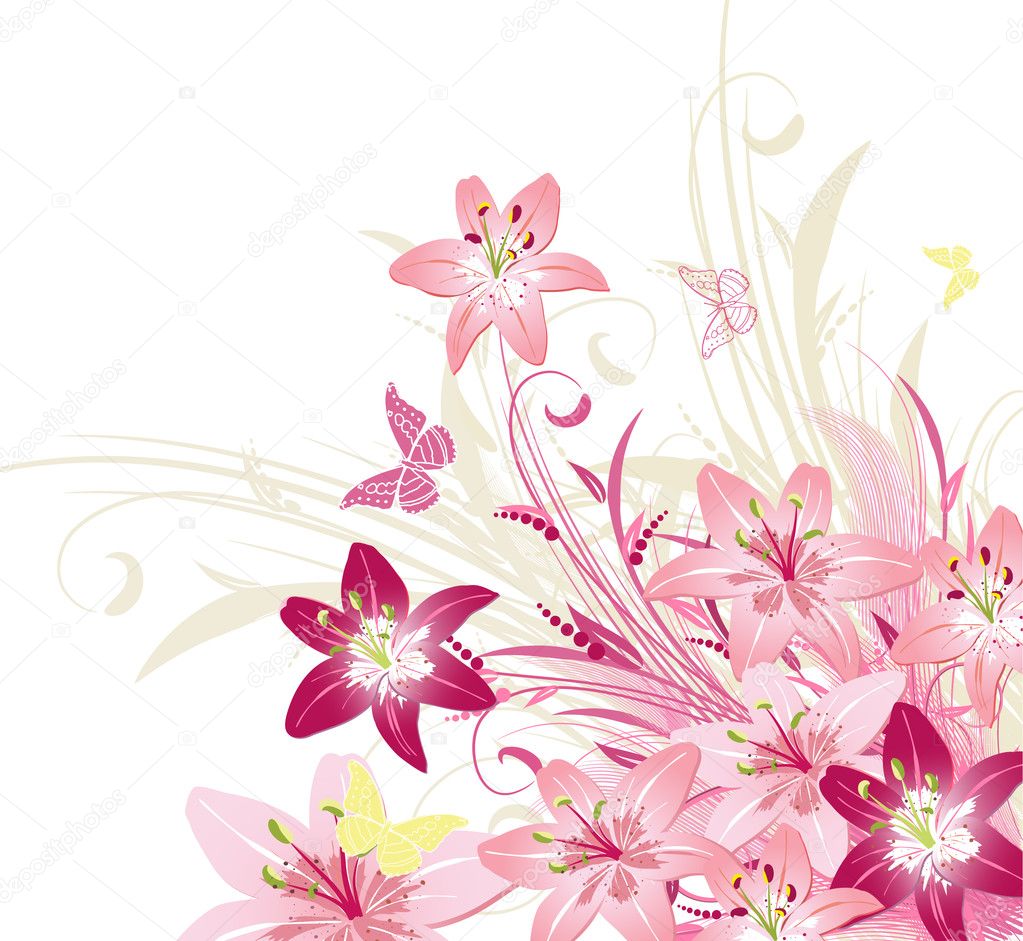Bouquet of pink lilies — Stock Vector © Oksana #2831057