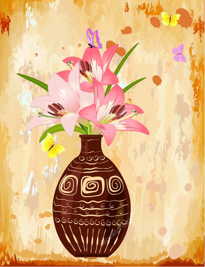 Vase with a bouquet of lilies — Stock Vector © Oksana 3266483