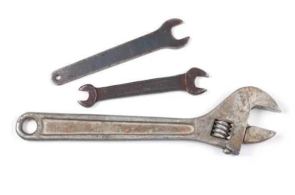 Old rusty wrench isolated on a white. — Stock Photo, Image