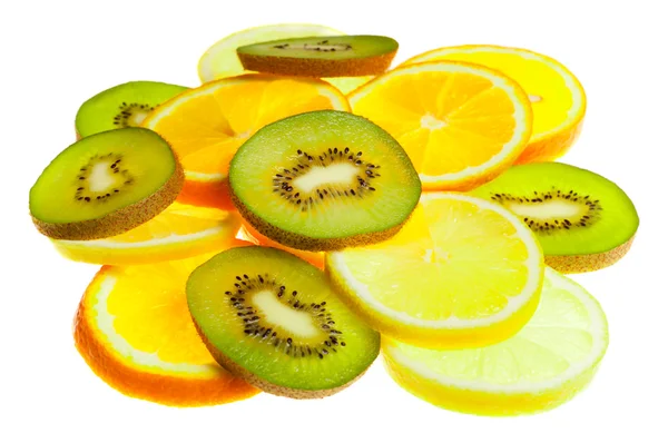 Apelsin, kiwi, citron isolerad på en vit. — Stockfoto