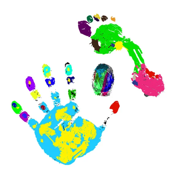 Impronte di un piede, una mano e un dito.Illustrazione vettoriale — Vettoriale Stock