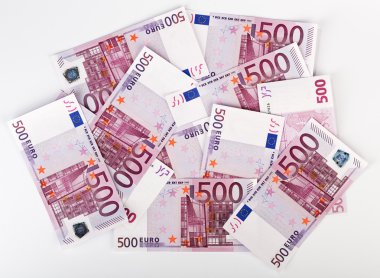 Many bundle of 500 Euro bank notes clipart