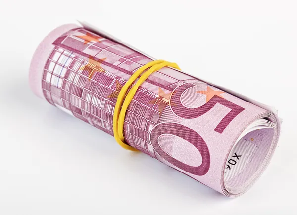 5 thousand Euro rolled up on white — Stock Photo, Image