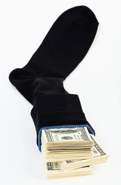Dollar voorraad in een sok — Stockfoto