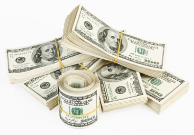 Many bundle and roll of US 100 dollars clipart
