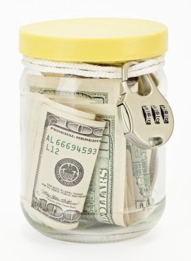 Many 100 US dollars in a glass jar clipart