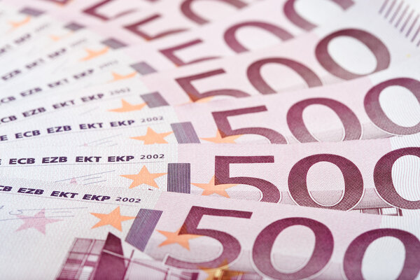 500 Euro fanned out, macro texture