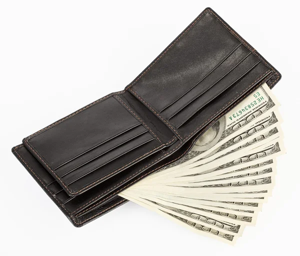 US-Dollar in einer schwarzen Handtasche — Stockfoto