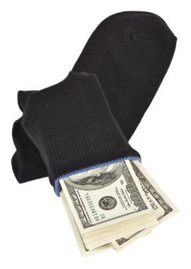 US dollars bundle hidden in black sock clipart