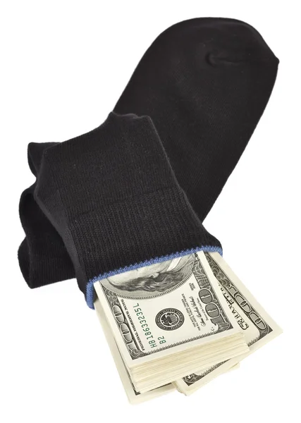 US dollars bundle hidden in black sock — Stock Photo, Image