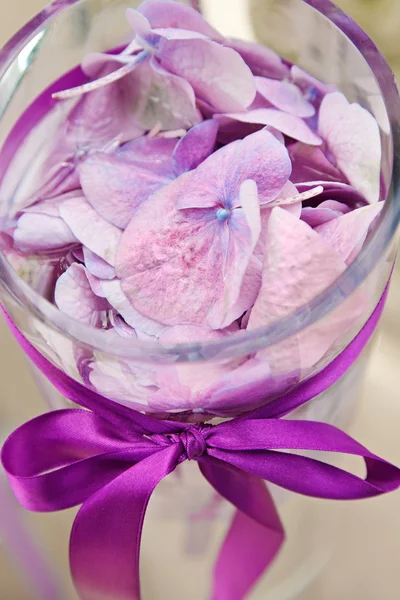 Состав с лепестками орхидей в стеклянной вазе — стоковое фото