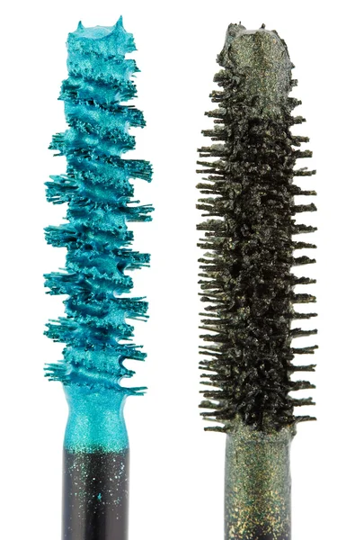 Two color mascara Brushes isolated on white, macro — Stock Photo, Image