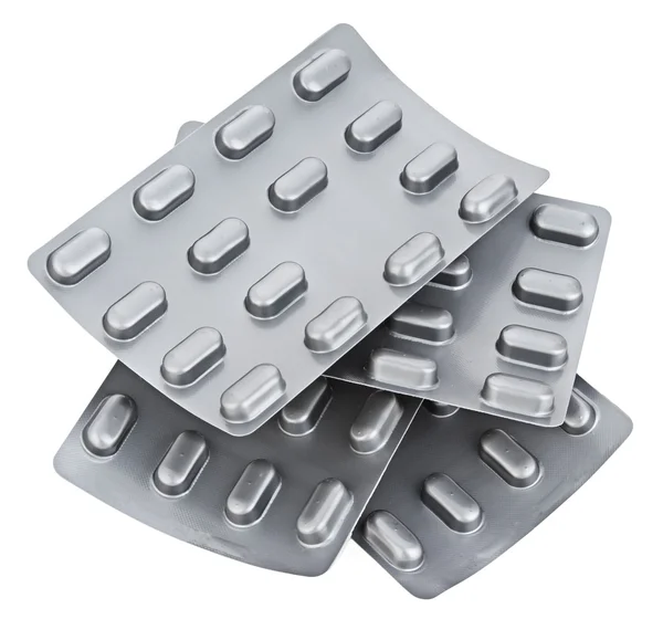Pillole in blister (bolla) confezione isolata su bianco — Foto Stock