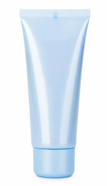 Tubo crema cosmetica blu isolato su bianco — Foto Stock