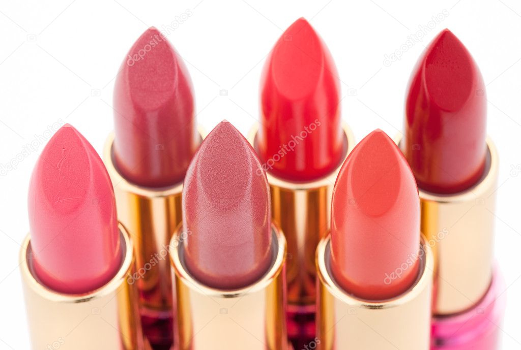 Multicolored color lipsticks arranged in two lines