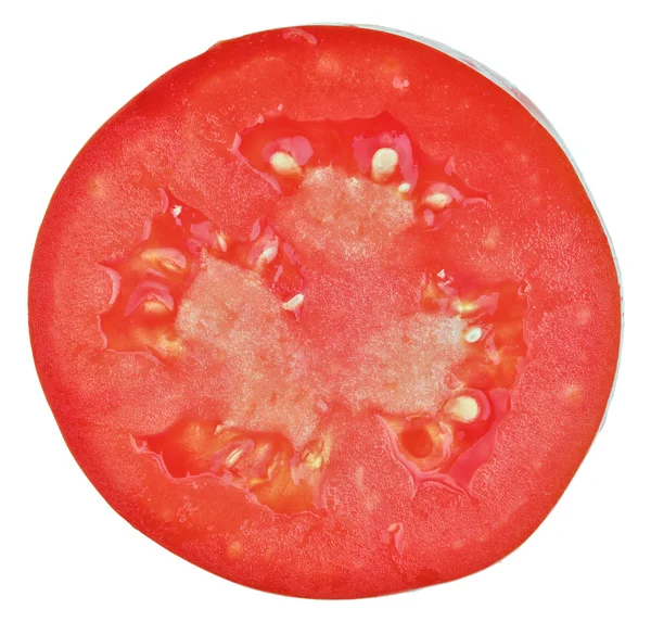 Průsvitné řez rajčete, makro — Stock fotografie