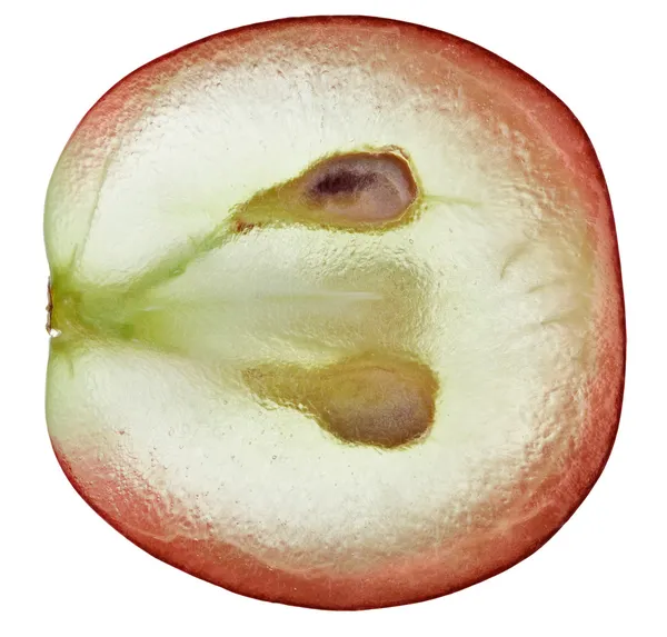 Průsvitný plátek červené hroznové ovoce, makro izolovaných na bílém — Stock fotografie