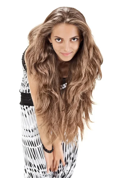 Retrato de estúdio de meia-duração de jovem senhora bonita com cabelos longos — Fotografia de Stock