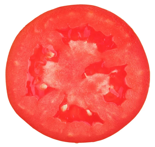 Transluzenter Querschnitt aus Tomate, Makro — Stockfoto