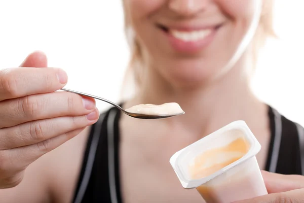Eating yogurt — Stock Photo, Image