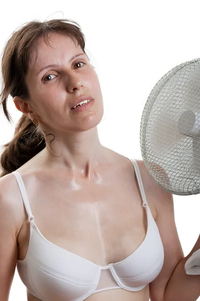 Женщины с вентилятором — стоковое фото